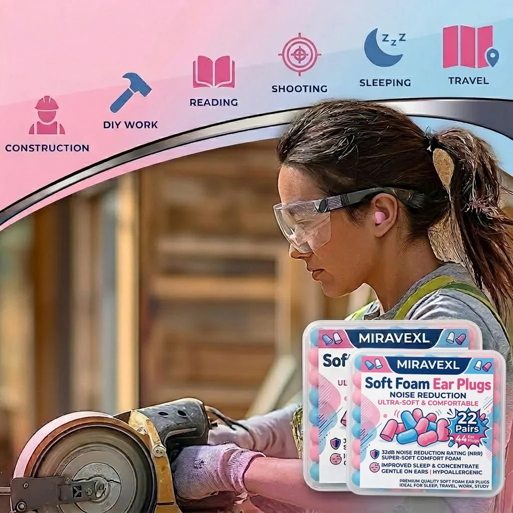 MIRAVEXL Soft Foam Ear Plugs – Sleep, Study & Noise Reduction
