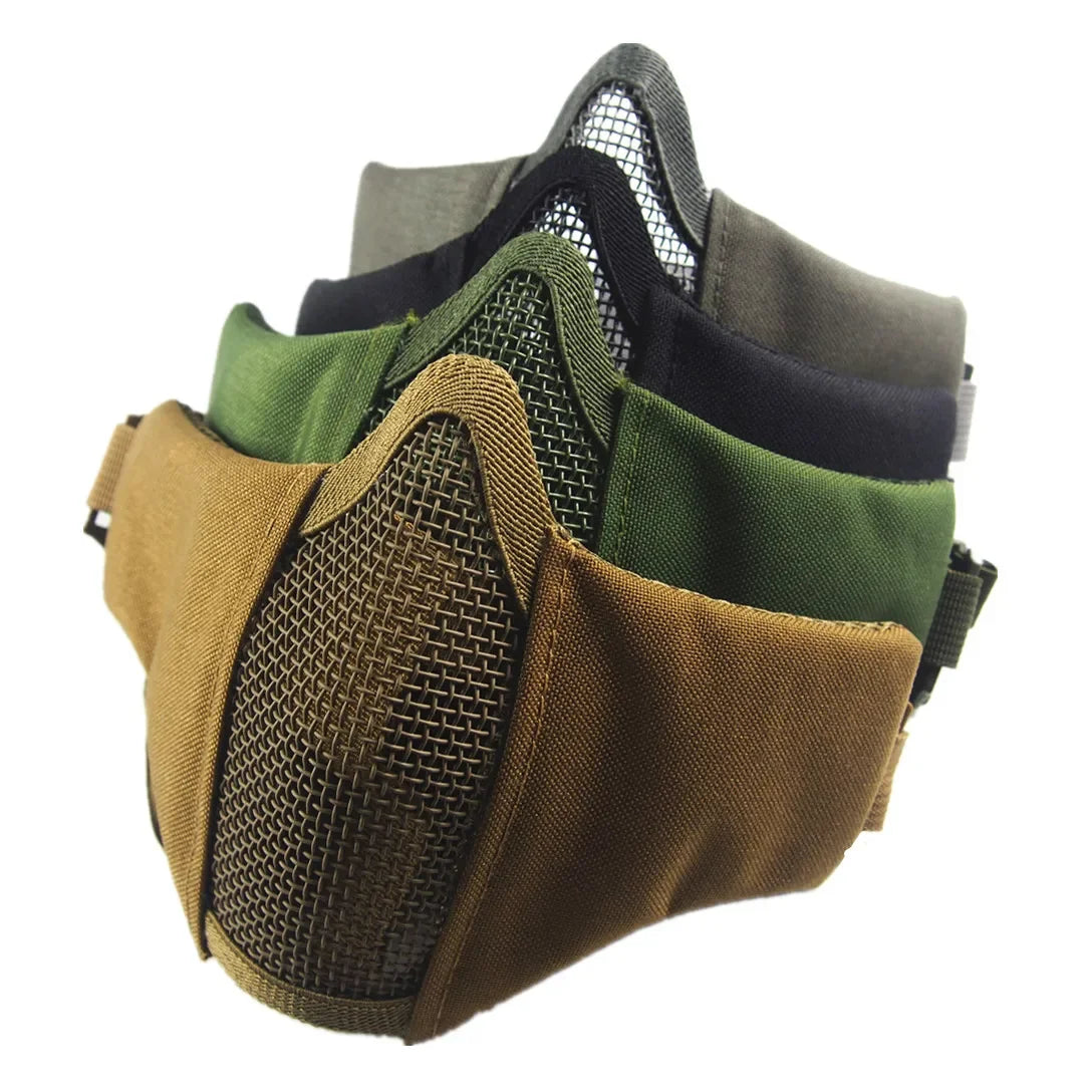 Tactical Half Face Protective Masks Airsoft Mask Foldable Metal Mesh Double Ribbon Adjustable For CS Wargame Hunting Paintball Peaceful Pleasures Health and Wellness