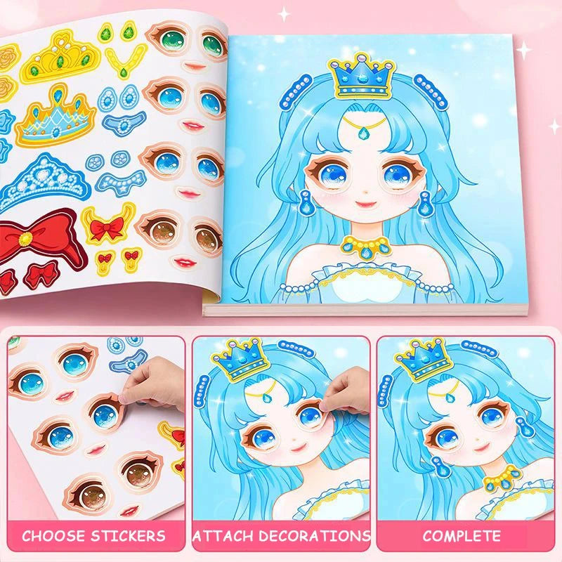 Cartoon Princess Face Puzzle Stickers Reusable Creative Craft Toy