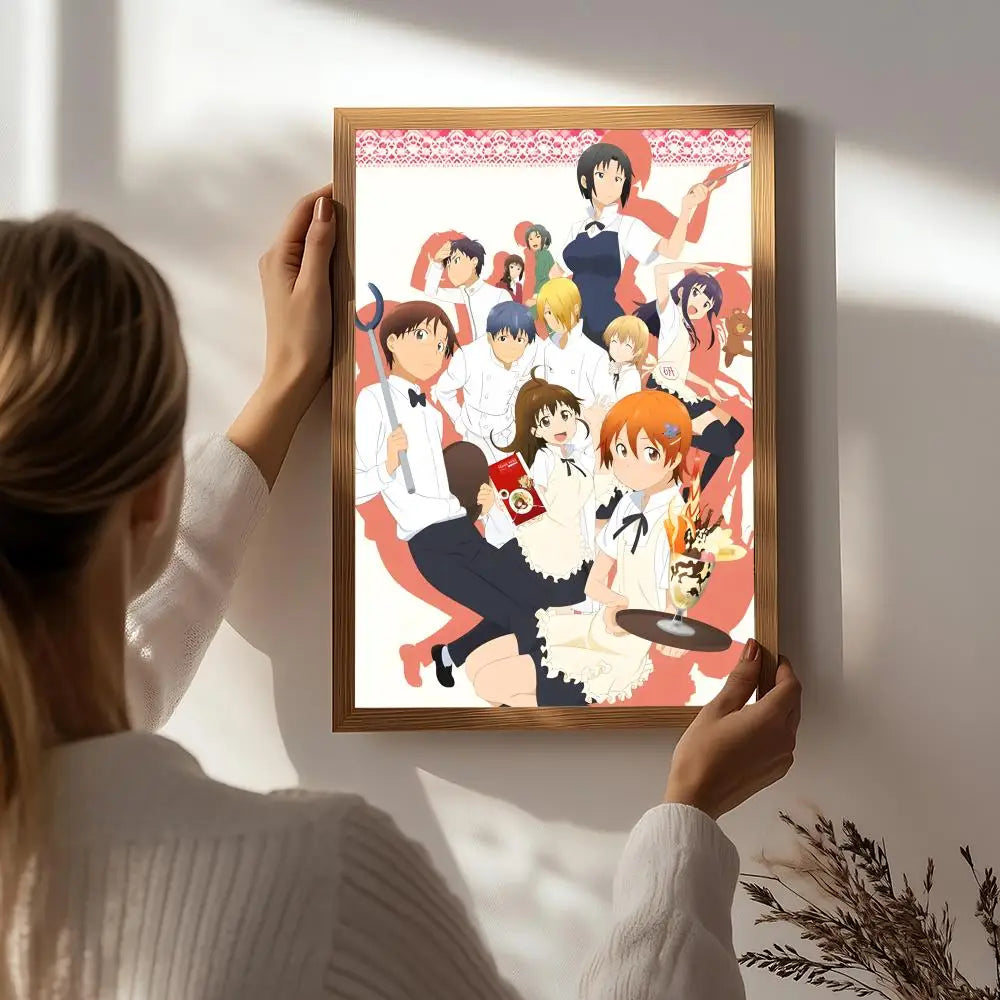 Anime W-Working!! Poster HD Self Adhesive Waterproof Wall Art Ideal for Home Office Dorm Bedroom Great Gift Peaceful Pleasures Health and Wellness White1 50X70cmNoframe