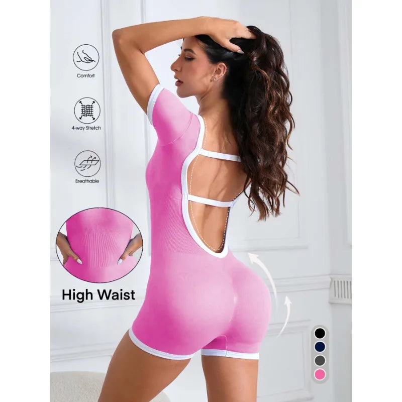 Women's Seamless Contrast Yoga Jumpsuit | Pilates Fitness Wear