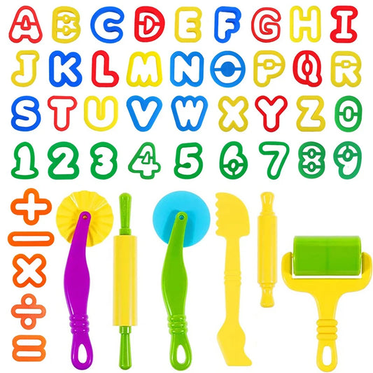 Puzzle Play Dough Tool Kids Number Letters Symbols Cutters Rollers Peaceful Pleasures Health and Wellness
