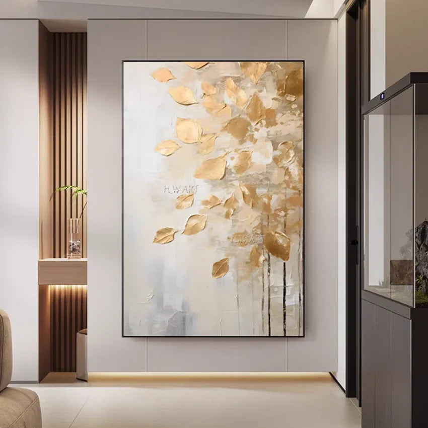 Large Abstract Golden Foil Canvas Wall Art | Bedroom Decor
