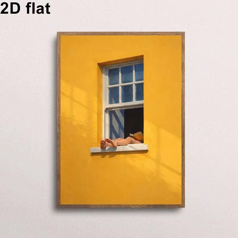Modern Relaxing Summer Reading By Window With Yellow Wall Art Print Canvas Painting Poster Picture For Bedroom Home Decor Peaceful Pleasures Health and Wellness
