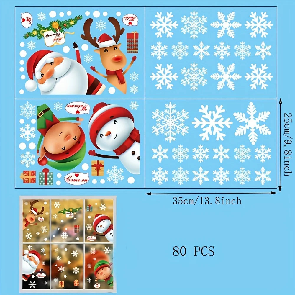 Year Windows Stickers Cartoon Snowman Fairy Snowflake Santa Claus