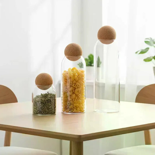 Glass Jars with Cork Lids | Assorted Sizes for Food Storage Glass Storage Jar Peaceful Pleasures Health and Wellness