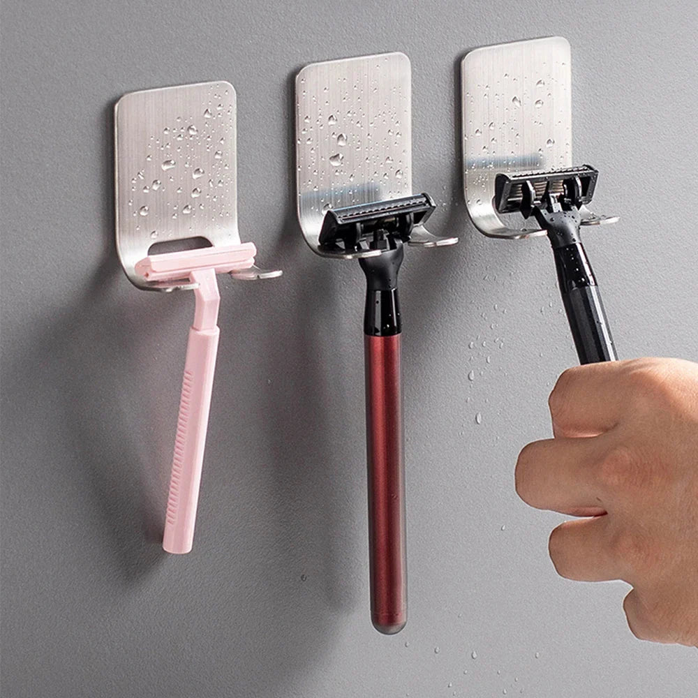 2-Pack Punch-Free Razor Holder & Adhesive Bathroom Hooks