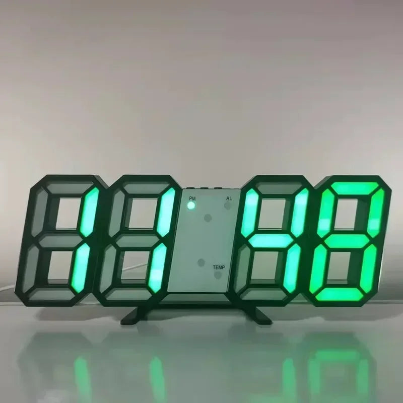 3D LED Digital Wall Clock | Alarm, Date & Temperature Display