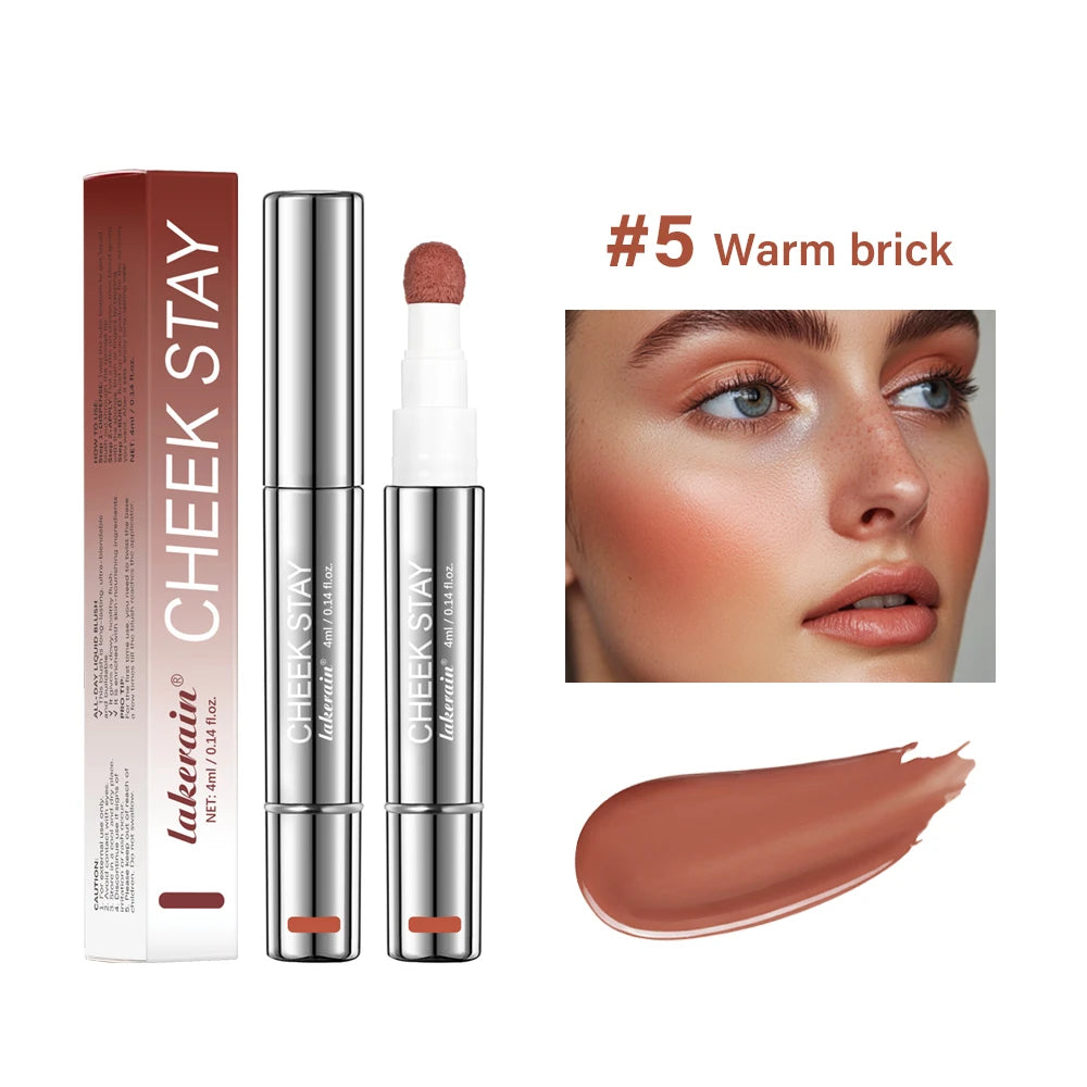 Cheek Blusher 6 colors Long-Lasting Cheek Stain All-Day Blendable Liquid Blush Long-Lasting Blush Sponge Applicator Cheek Makeup Peaceful Pleasures Health and Wellness 5Warm brick