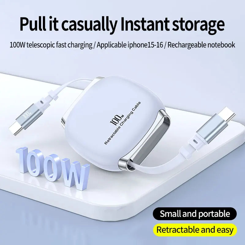 Retractable Type-C to Type-C 100W PD Fast Charging Cable Adjustable Length Data Cord for MacBook iPhone Samsung Peaceful Pleasures Health and Wellness