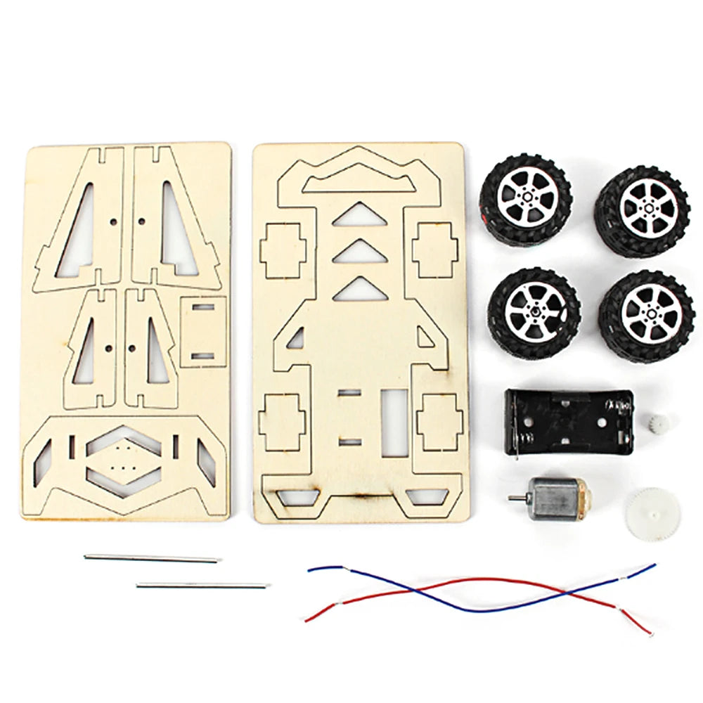Wood Racing Car DIY Kids Toy Model Building Kits Electric Wooden