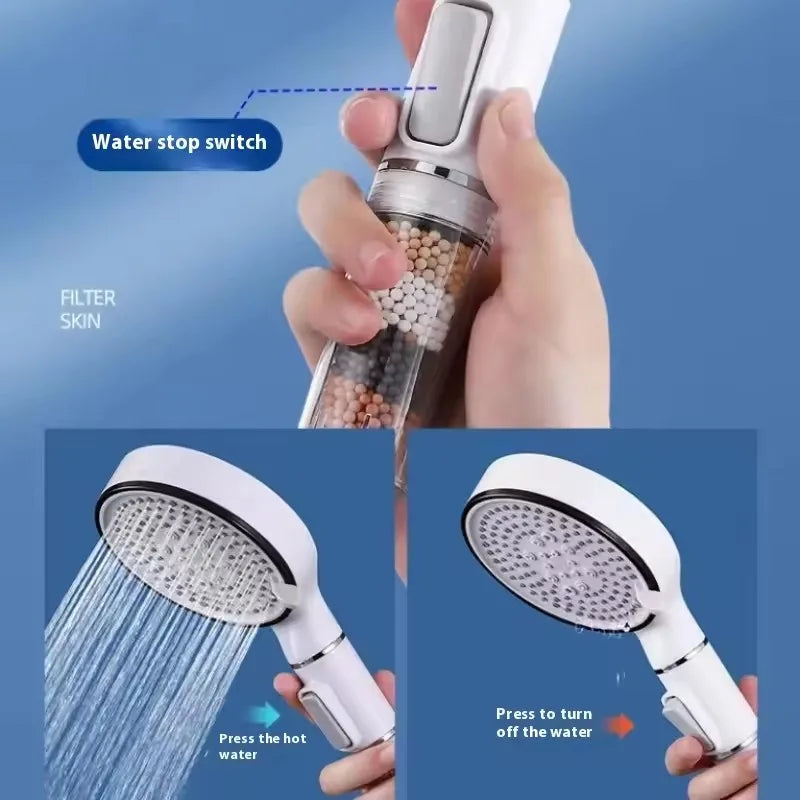 5-Mode Handheld Shower Head with Filter & Stop Button