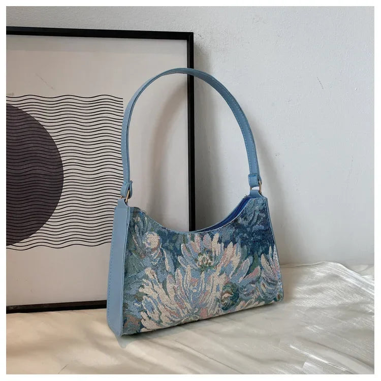 Women's Underarm Bags Autumn Trendy Oil Painting Shoulder Bag Cute