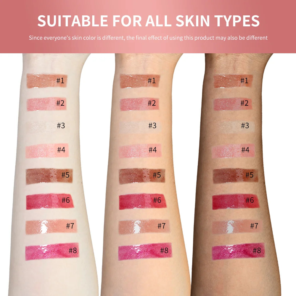 NEW Glitter Gloss Universal Lip Luminizer 8 Colors Makeup Lip Gloss Non-sticky Moisturizing Plumper Long Lasting Glitter Liquid Peaceful Pleasures Health and Wellness