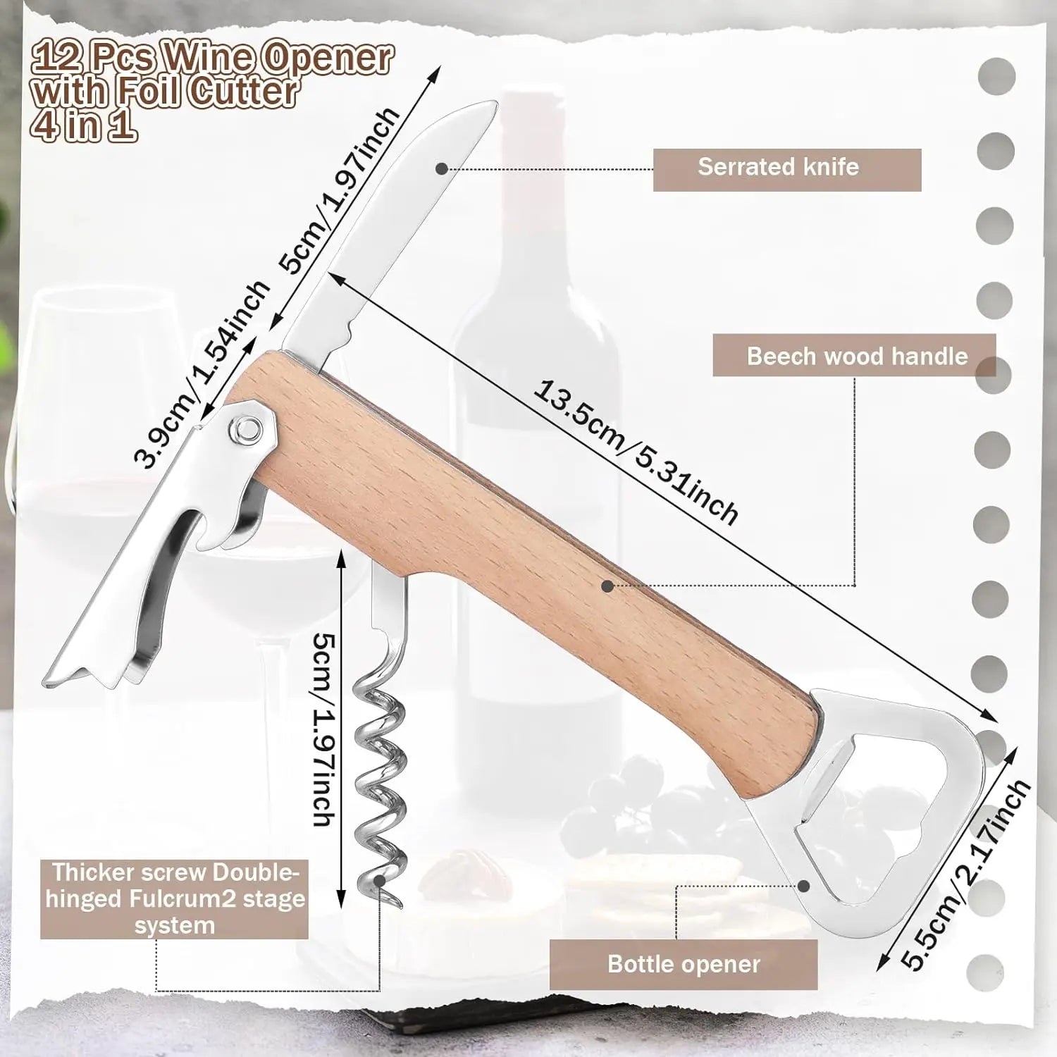Wooden Wine Bottle Opener Groomsmen Wedding Party Gifts 4 in 1 Wine Corkscrew with Foil Cutter Blank DIY Engraving Wood Peaceful Pleasures Health and Wellness