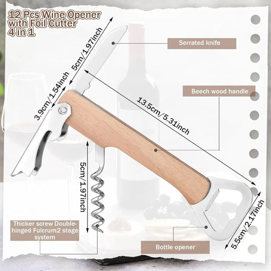 Wooden Wine Bottle Opener Groomsmen Wedding Party Gifts 4 in 1 Wine Corkscrew with Foil Cutter Blank DIY Engraving Wood Peaceful Pleasures Health and Wellness
