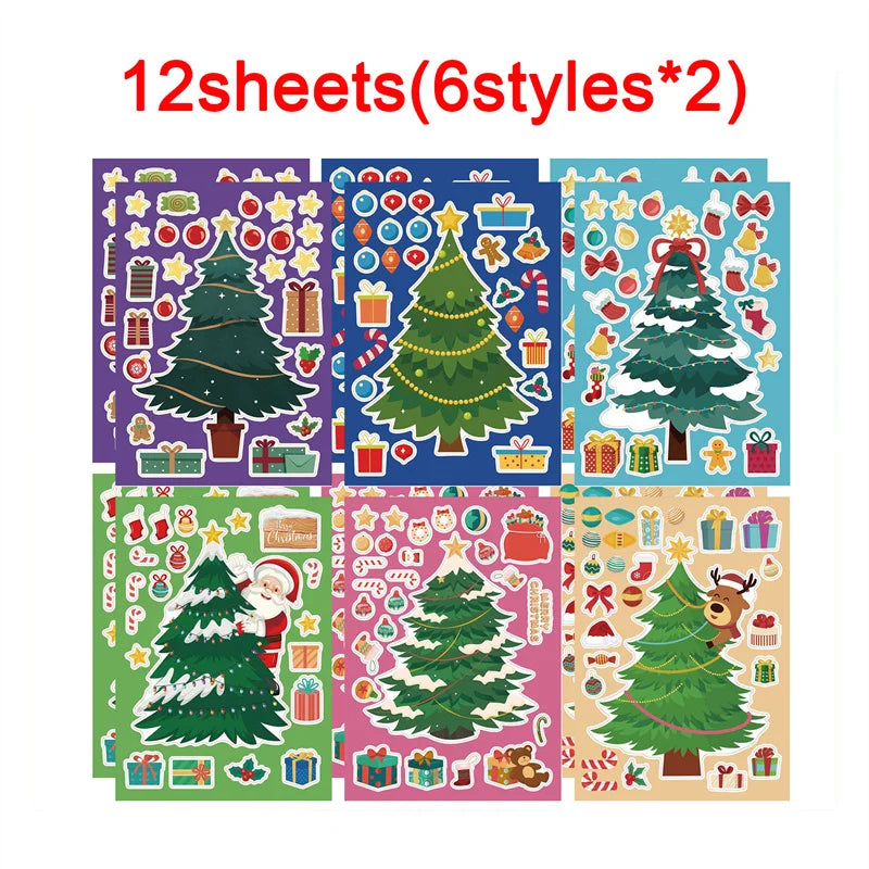 Christmas Tree Party Favors Stickers Kids DIY Puzzle Childern Gifts