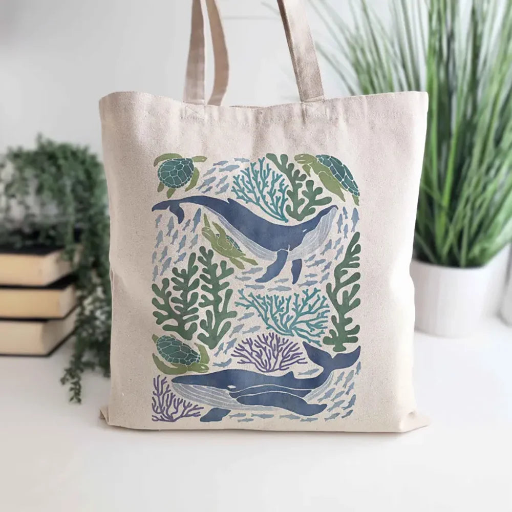 Ocean Watercolor Tote Bag | Mermaid & Whale Beach Gift
