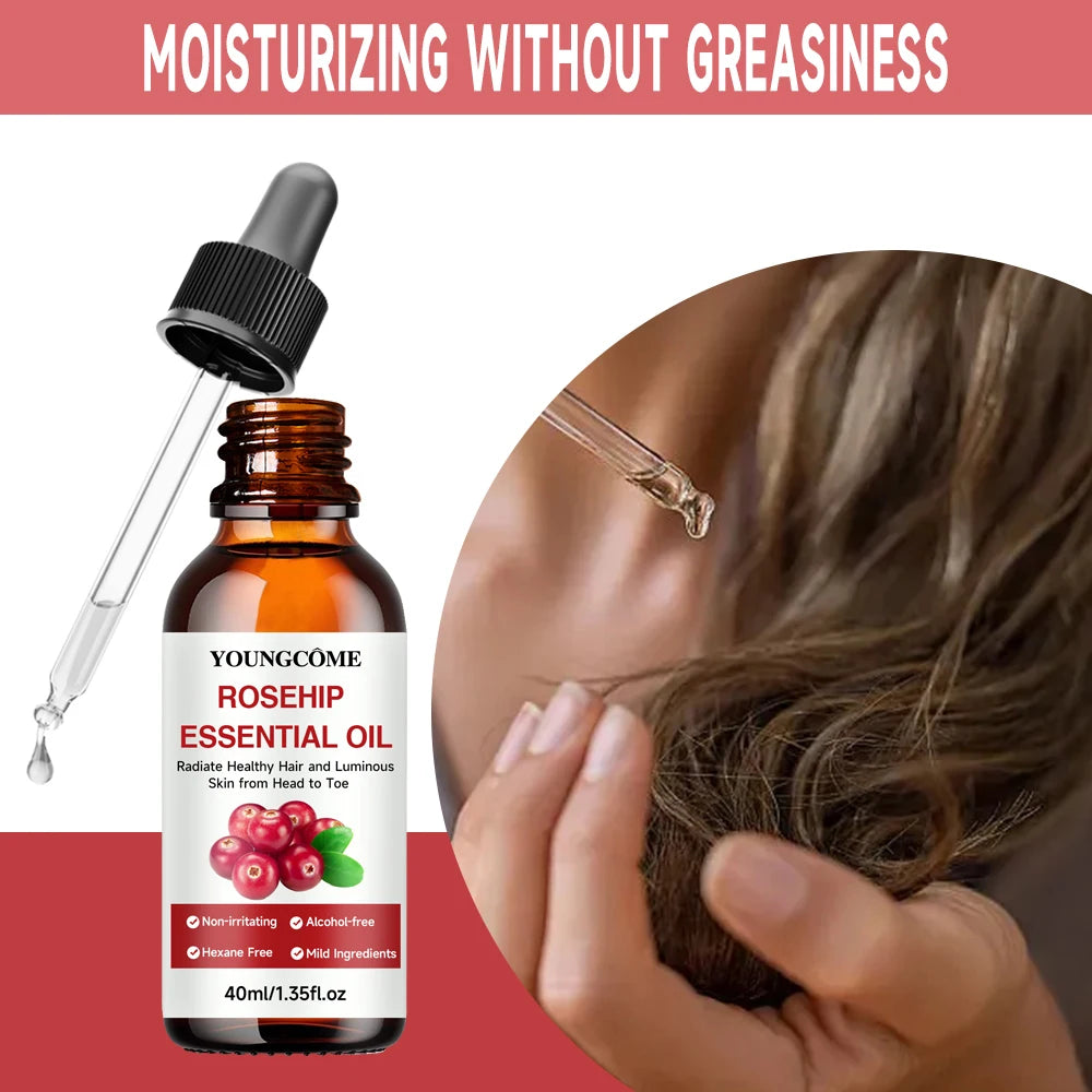 Pure Rosehip Essential Oil Fade Fine Line Lifting Firming Repair Moisturizing Whitening Nourishing Skincare Oil for Hair Face Peaceful Pleasures Health and Wellness
