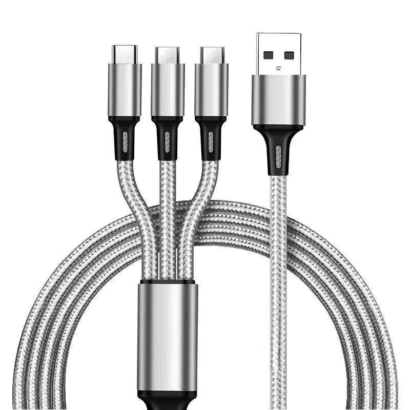 New Fast Charging Cable c Multi Charger Cable Nylon Braided Multiple USB Type-C Universal Charging Cord Adapter Peaceful Pleasures Health and Wellness Silvery