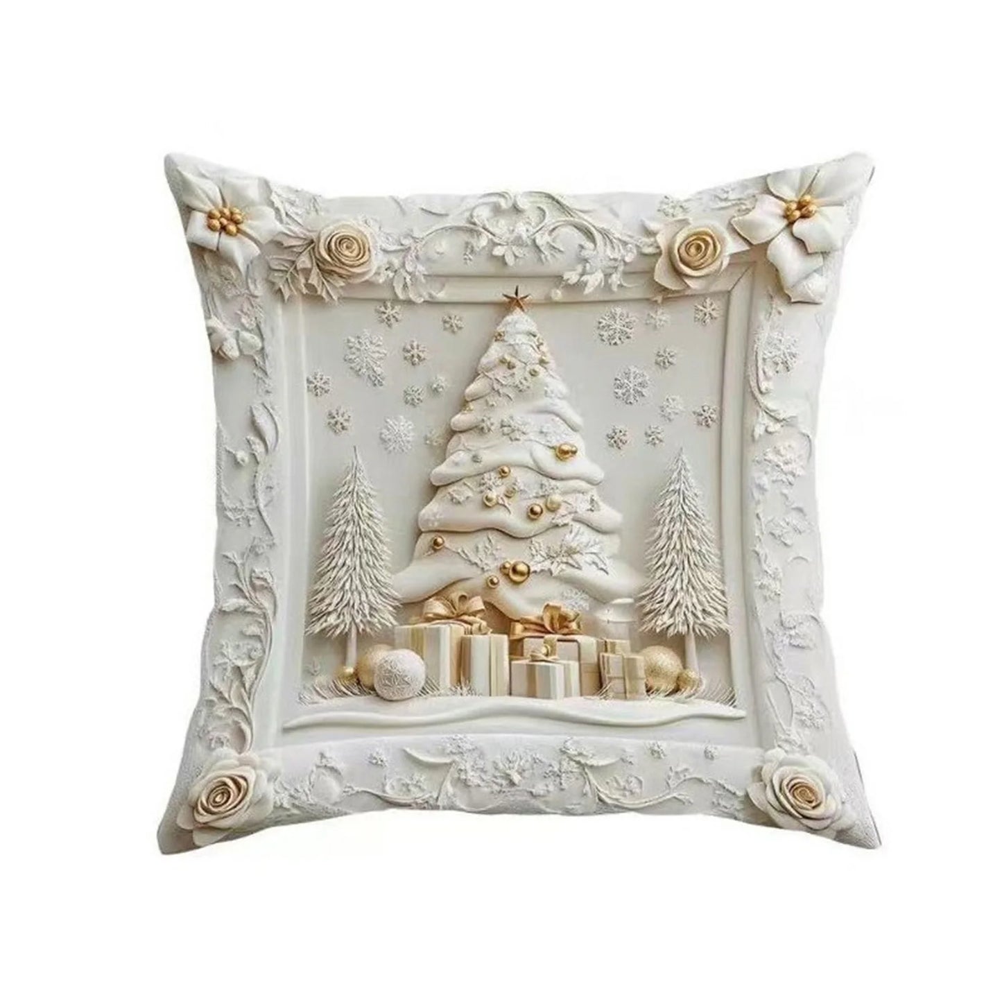 Christmas Theme Pillow Cover White Print With Christmas Style Pattern Holiday Decor For Winter Home Warm Decorations Peaceful Pleasures Health and Wellness B 45cm 45cm
