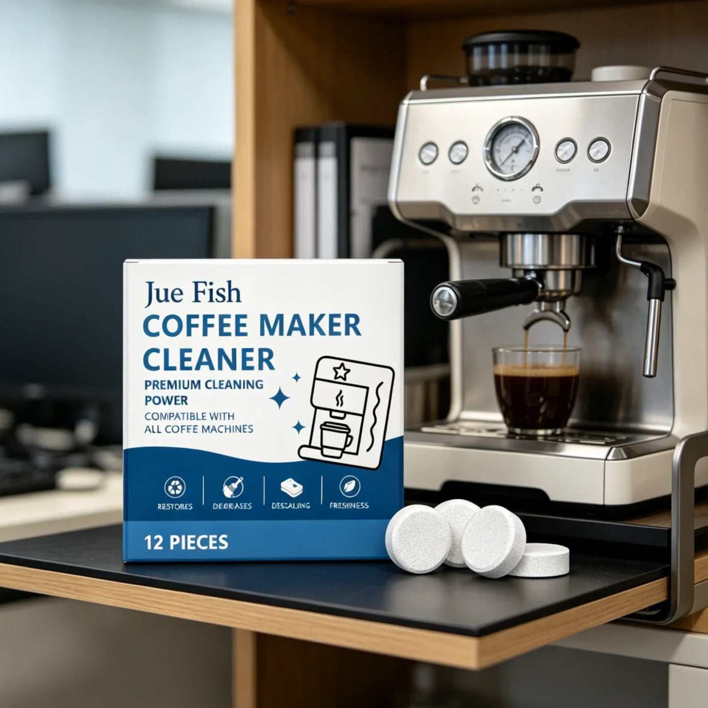 Jue-Fish Coffee Machine Cleaning Tablets 12-Pack | Descaler