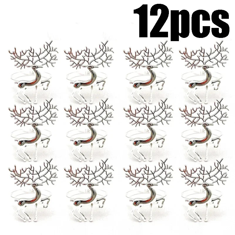 Gold Elk Christmas Napkin Rings Set 6/12/24 | Holiday Table Decor