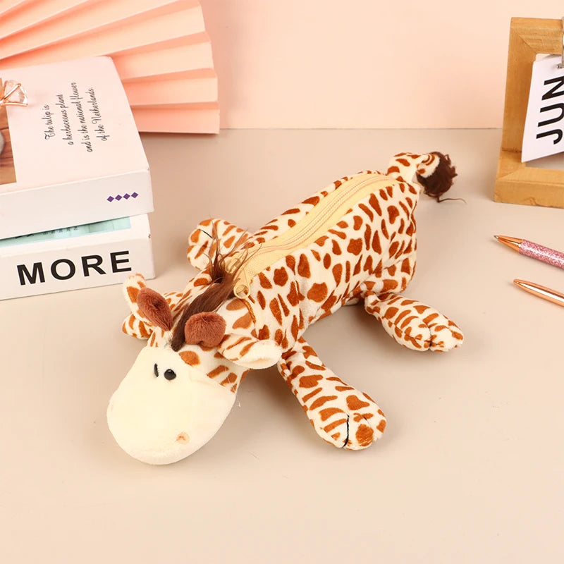 Cute Animal Plush Pencil Case – Lion Tiger Bear Pen Pouch