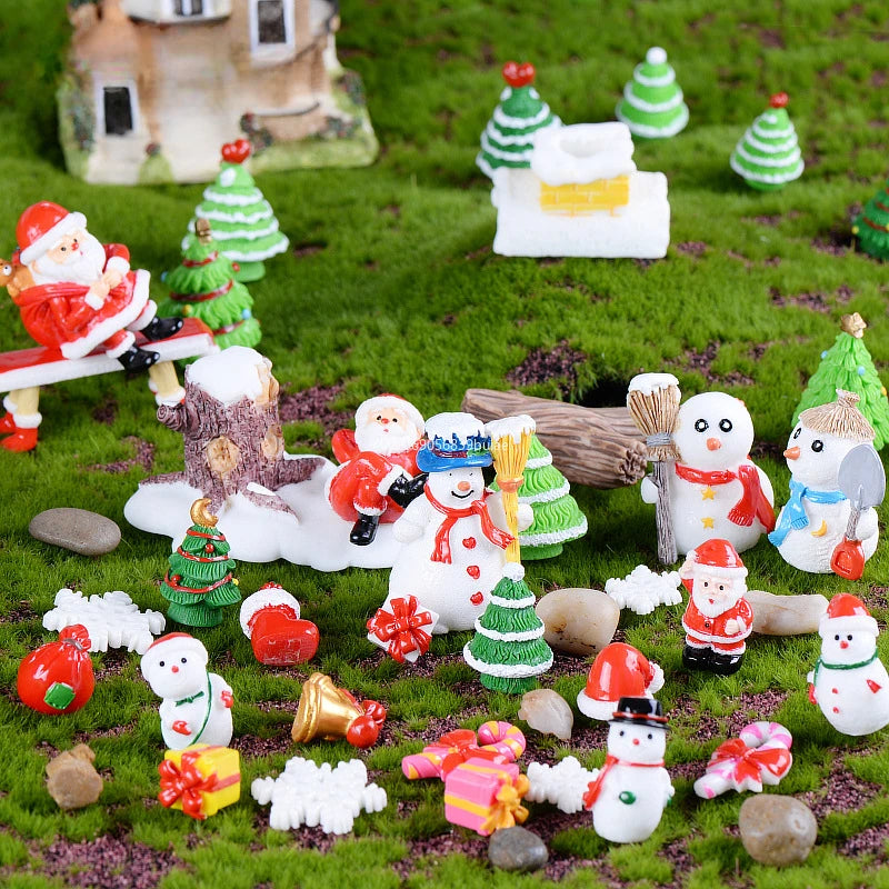1pcs Fairy Garden Cartoon Ornaments Resin Craft Gift Christmas Santa Snowflake Snowman Miniature Figurine Accessories Home Decor Peaceful Pleasures Health and Wellness