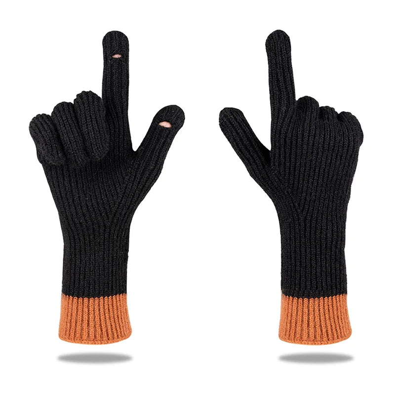 Unisex Knit Touch Screen Winter Gloves – Warm Patchwork Style