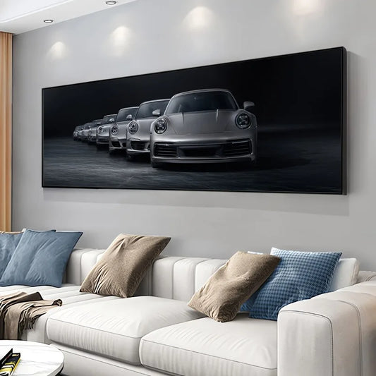 Unframed Canvas Poster, Modern Art, Silver Gray Sports Car Wall Art, for Bedroom Living Room Corridor, Wall Art Room Decoration Peaceful Pleasures Health and Wellness