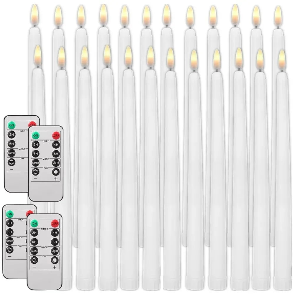 Flameless Flickering Taper Candles With/Without Remote Control Timer Dimmer Battery Operated Candlesticks for Christmas Wedding Peaceful Pleasures Health and Wellness 24Pc white Remote