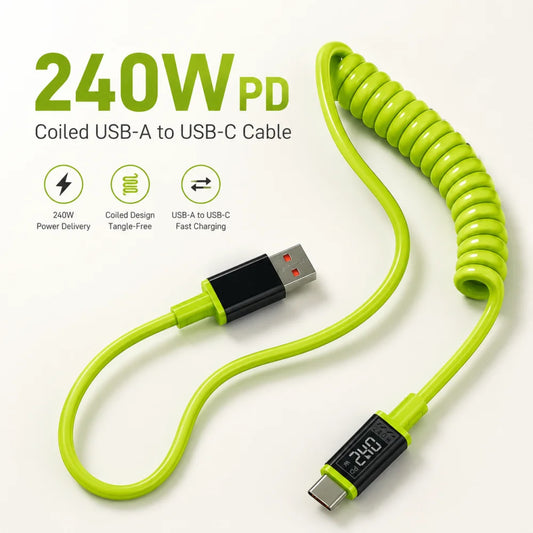 240W USB-C Spring Fast Charge Cable – iPhone Samsung Xiaomi USB-C Charging Cable Peaceful Pleasures Health and Wellness