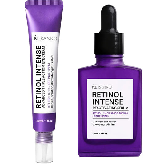 Retinol Intense Advanced Triple Action Eye Cream Anti Aging for Fine Lines – Brightens Dark Circles and Face Serum Set For Skin Peaceful Pleasures Health and Wellness 2pcs