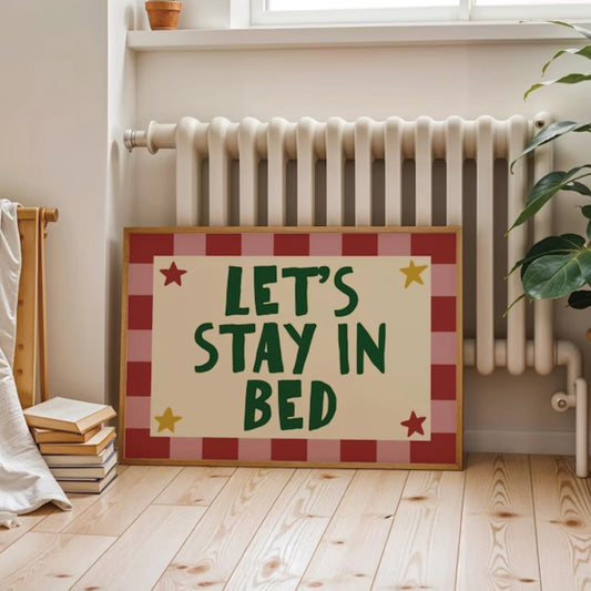 "Let's Stay In Bed" Retro Typography Canvas Wall Art Print Canvas Wall Art Peaceful Pleasures Health and Wellness G3618 21x30cm No Frame