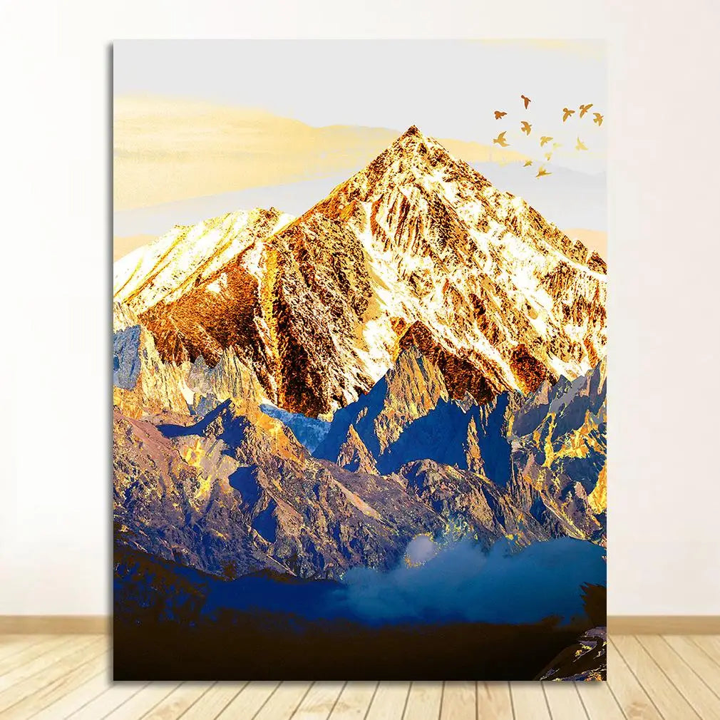 Landscape Map Canvas Painting Art Print Poster Picture Wall Nordic Decorative Home Decor Golden Abstract Snow Mountain Peaceful Pleasures Health and Wellness 1456-02 50x70cm Unframed