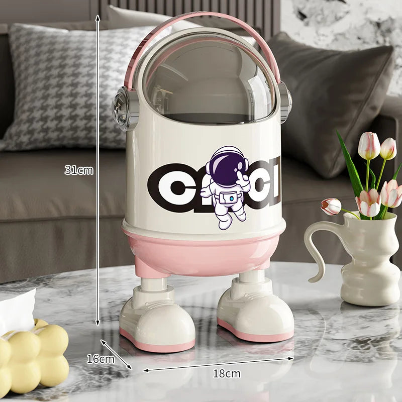 Astronaut Desktop Trash Bin – Covered Mini Waste Basket