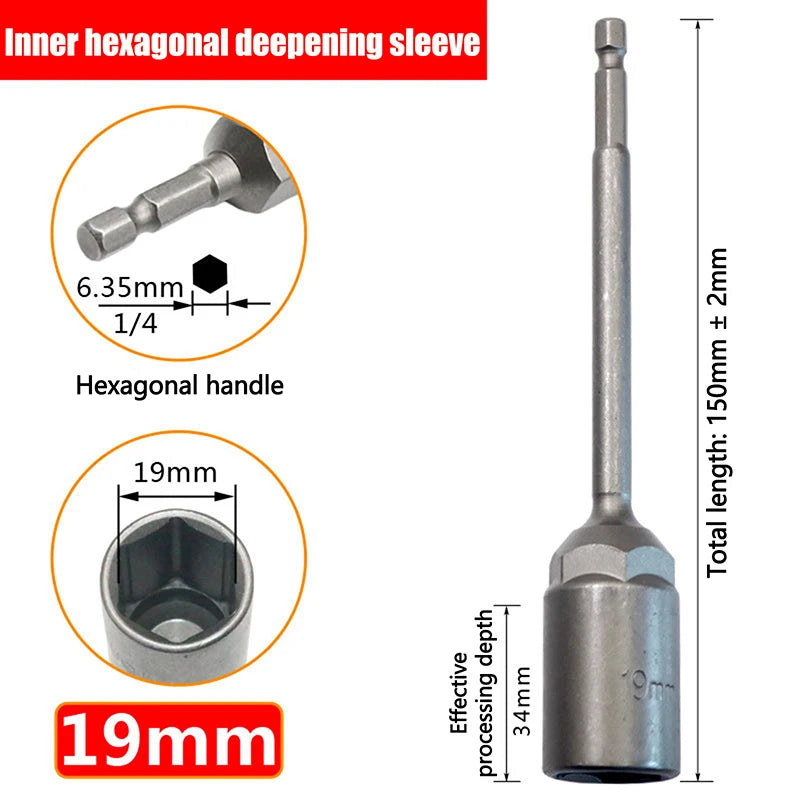 Hex Drill Socket Bit 5.5–19mm | 150mm Extension Bar