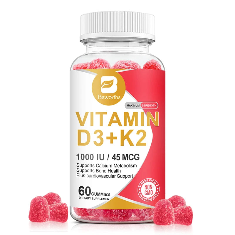 Vitamin D3 + K2 Gummies – 60ct Bone & Muscle Support Dietary Supplement Peaceful Pleasures Health and Wellness 60pcs United States