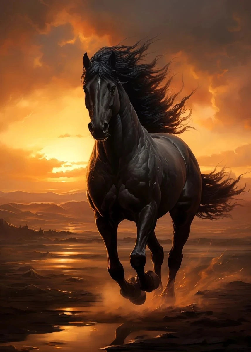 Black horse ， White Horse Canvas Painting,Posters and Prints, Wall ,,Animal Picture for Modern Living Room Home Decoration Peaceful Pleasures Health and Wellness by-4 30x40cm Unframed