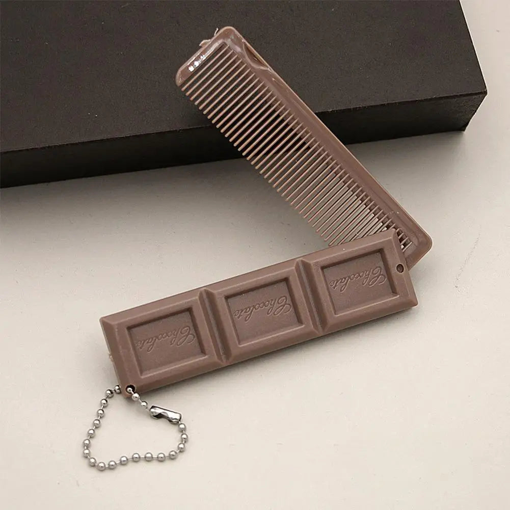 2-in-1 Foldable Chocolate Comb with Mirror – Travel Hair Comb