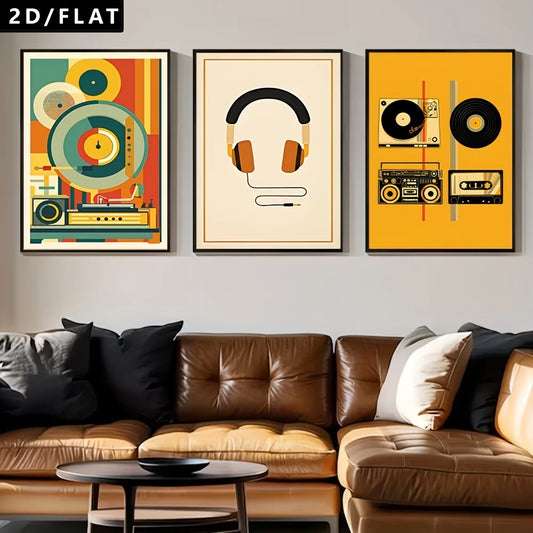 Retro Vinyl Records & Cassette Tapes Canvas Wall Art | 3-Piece Set Canvas Wall Art Peaceful Pleasures Health and Wellness G4637-3pcs 30x40cm Unframed