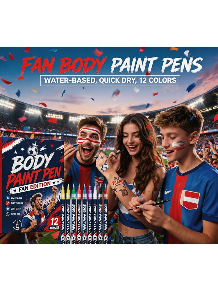 Sports Fan Body Paint Markers | 12 Colors, Quick-Dry Face & Body