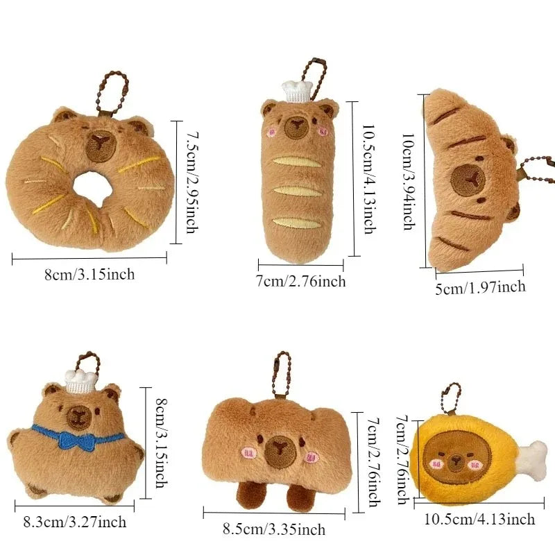 Capybara Plushie Keyring – Cute Anime Bread Topper Fluffy Toy