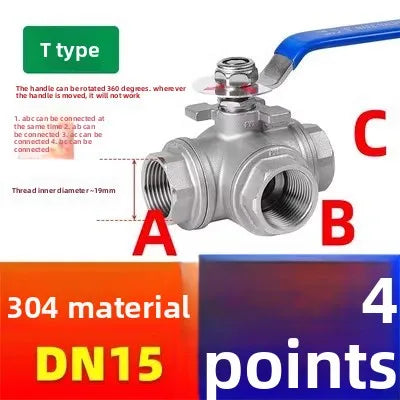 304 SS BSP Female 3-Way Ball Valve T/L Type Full Port | DN15–DN25