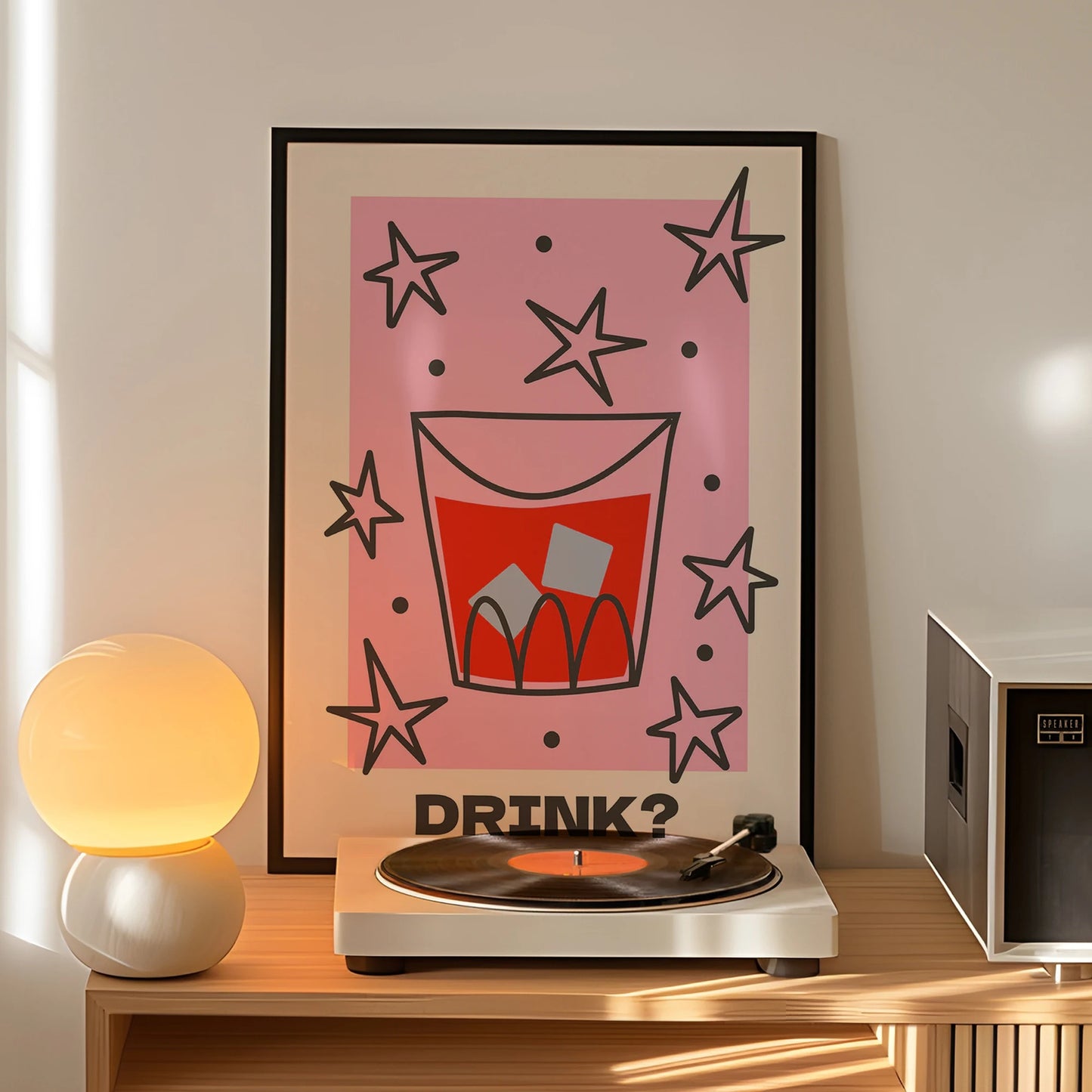 Minimalist "Drink?" Quote Stars Canvas Wall Art Print