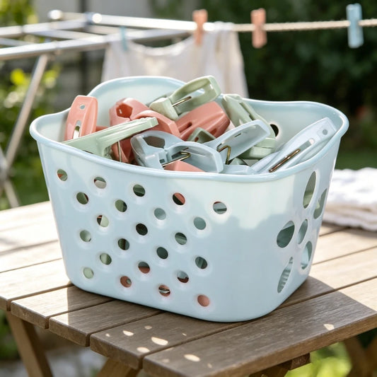 Windproof Clothes Pegs for Socks Clothes Quilts 30Pcs Candy Color Plastic Clips with Storage Basket for Outdoor Drying Peaceful Pleasures Health and Wellness