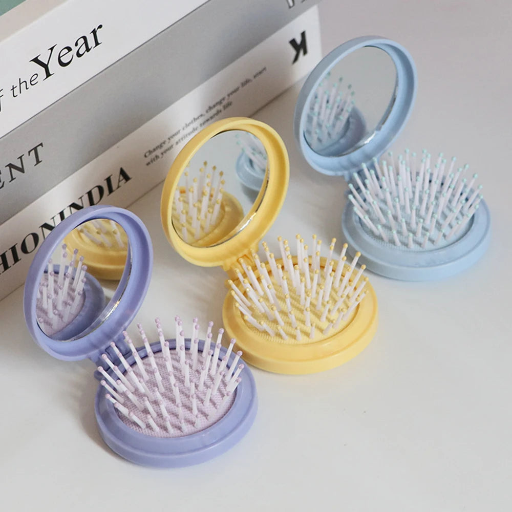 Mini Portable Folding Travel Hair Brush with Mirror for Women Lightweight Plastic Dual Fold Design for Outdoor Use Hand Washable Peaceful Pleasures Health and Wellness