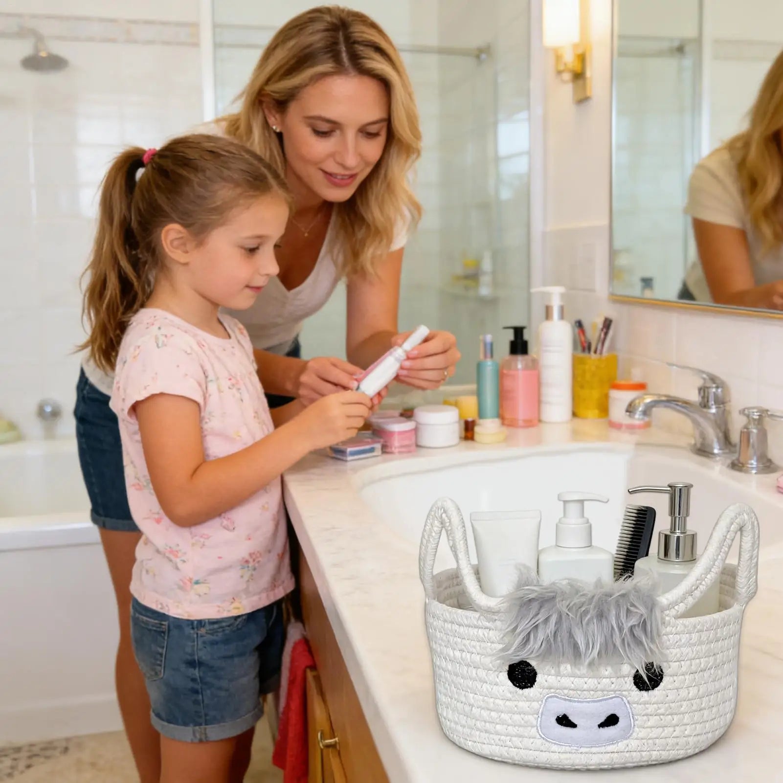 Woven Storage Basket Animal Space Saving With Ear Handles Basket Decorative Storage Organizer For Home Living Room Bathroom Peaceful Pleasures Health and Wellness