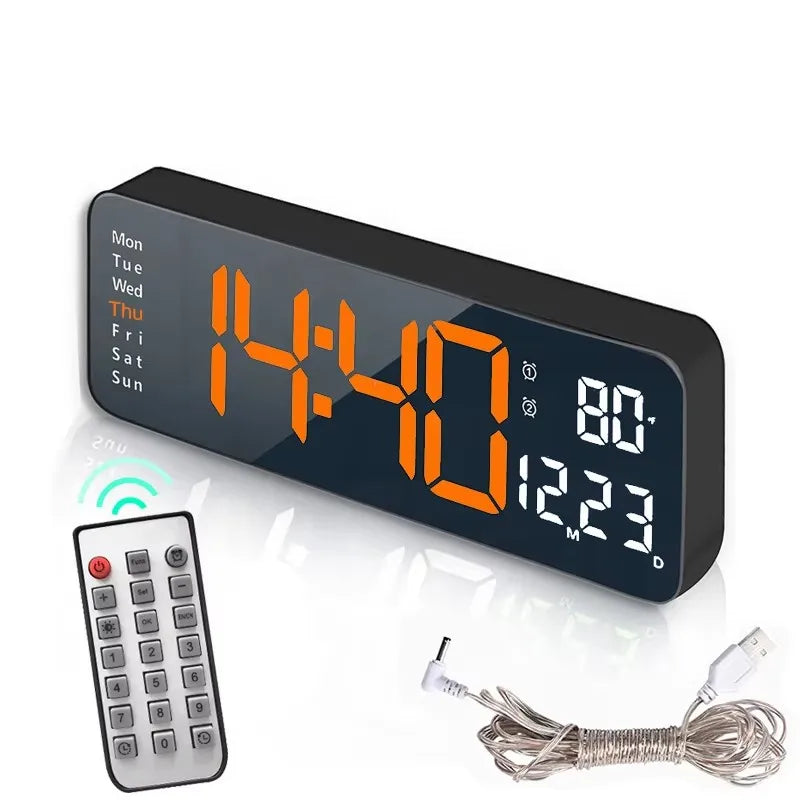 USB Smart Mute LED Electronic Wall Clock Modern Desk Clock Night Alarm Minimalist Thermometer Clock Home Decor For Room Peaceful Pleasures Health and Wellness remote control